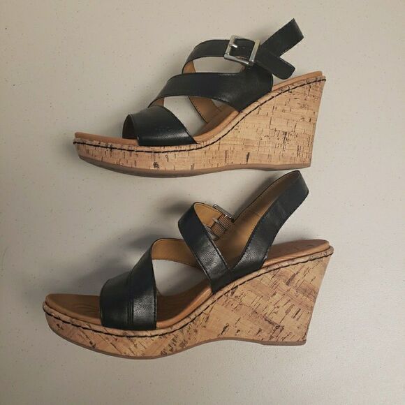 Born Concept B.O.C. Schirra Wedge Black Cork Ankle Strap Sandals Women Size 10M - Picture 8 of 14